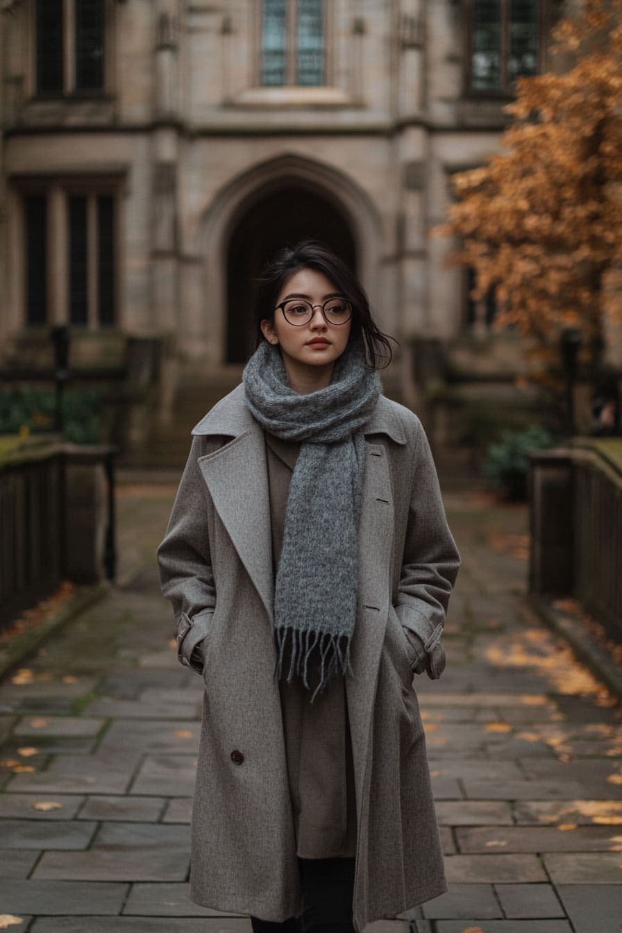 Light academia fashion with scarf