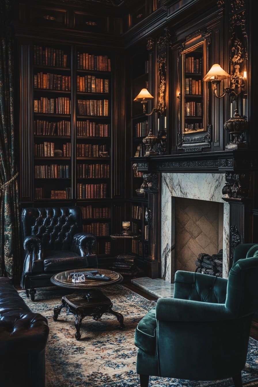 Dark academia library interior