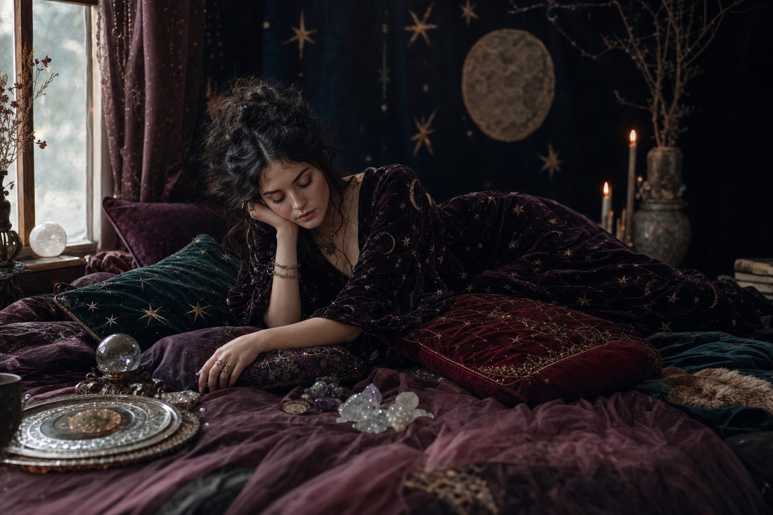 Whimsigoth aesthetic witchy celestial moody scene