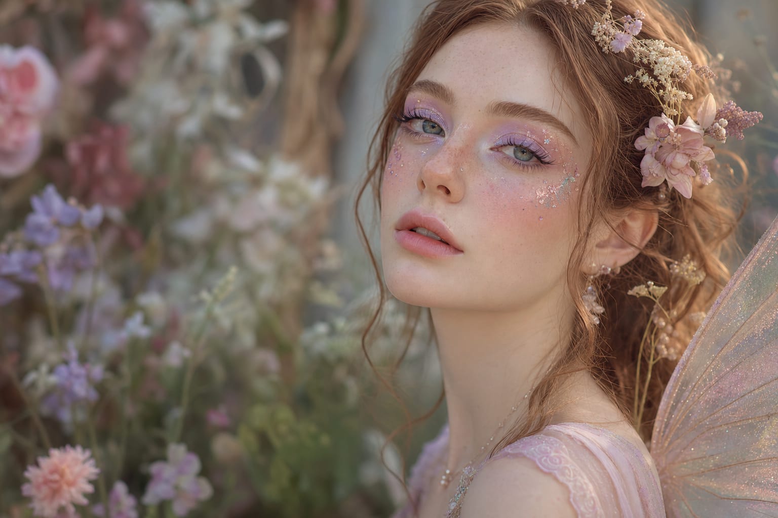 Close-up of ethereal fairycore makeup look
