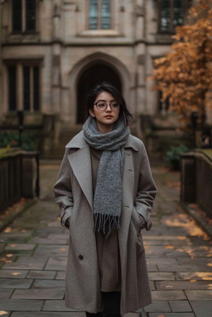 woman in scarf out in the quad