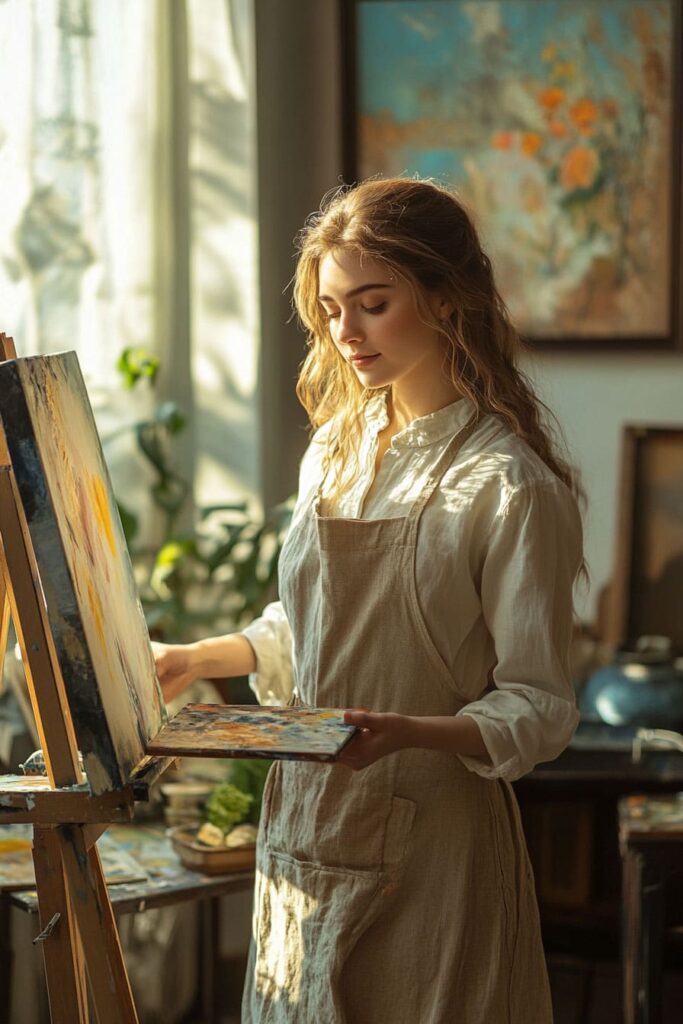 woman painting in the studio