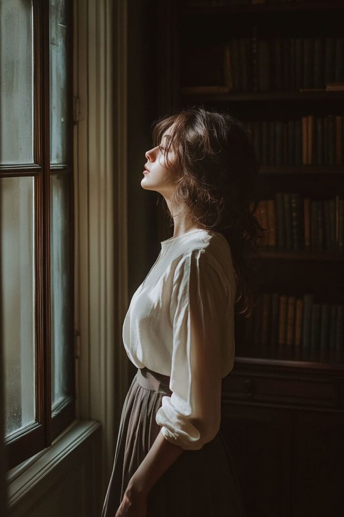 woman by the window in the study