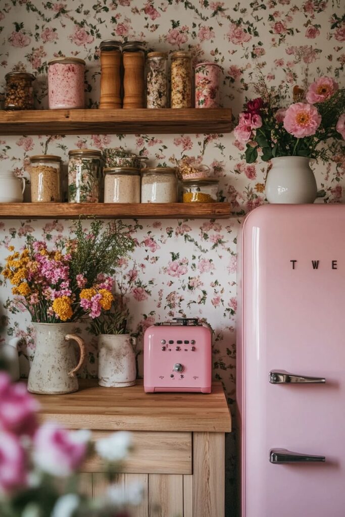 Twee Kitchen with Pink Fridge